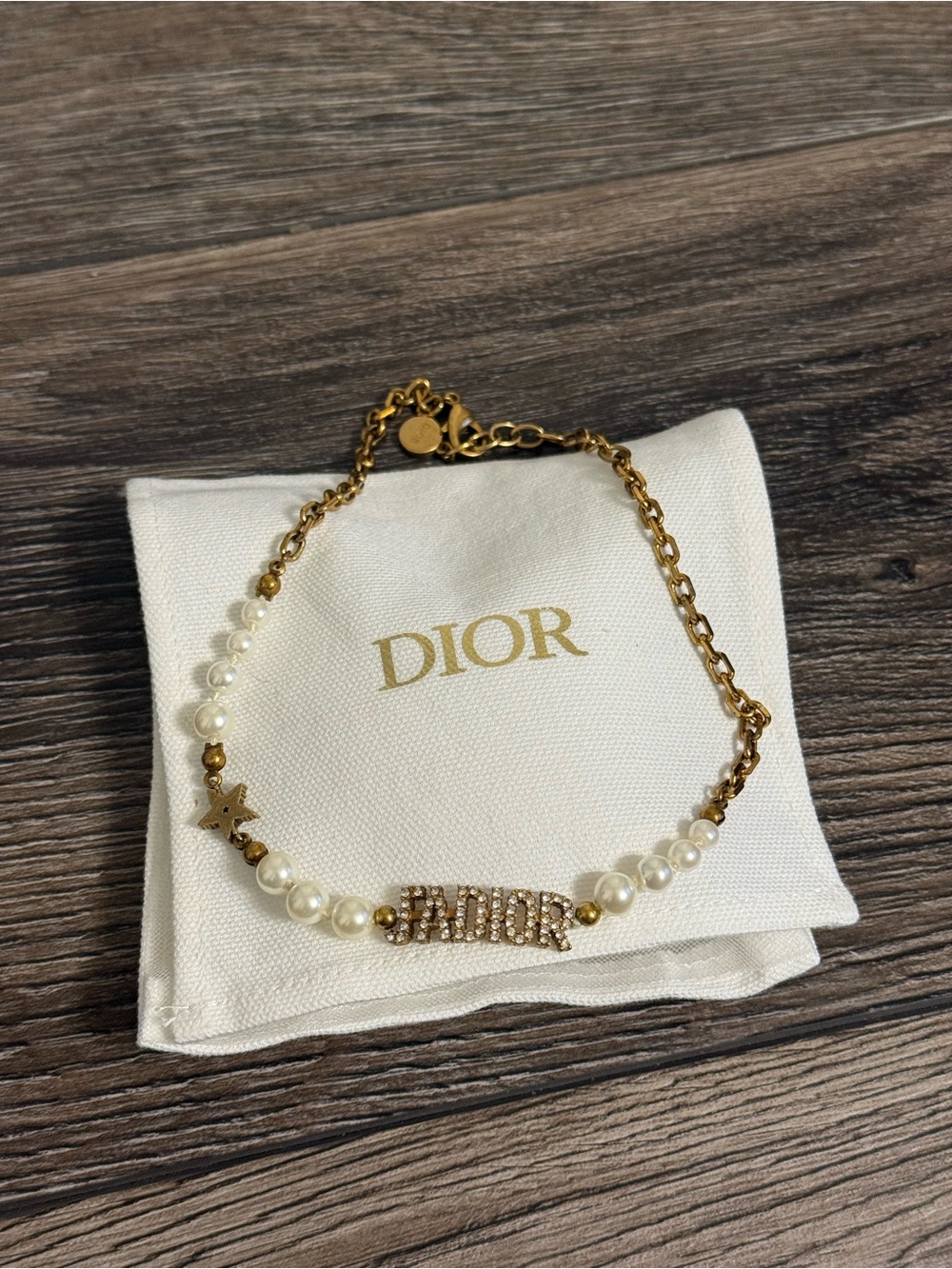 Dior Crystal J'Adior Star Gold Pearl Collar Necklace